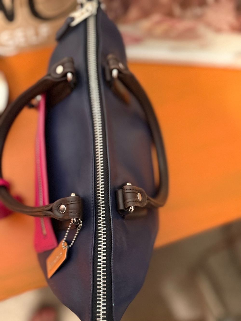 COACH Legacy Molly Colorblock Satchel in Pink & Navy EUC - Picture 12 of 16